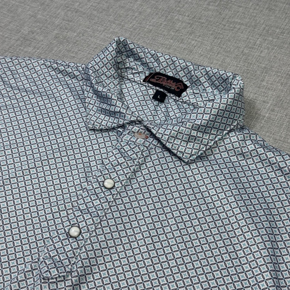 Rafter C Polo Shirt Mens Large Blue Polyester Spandex Geometric Stretch Cowboy
